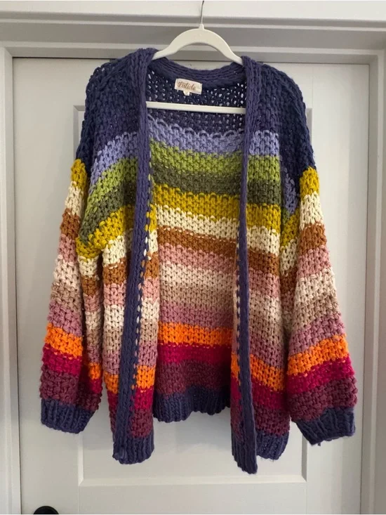 Listicle Hand-Knit Multicolor Stripe Cardigan Sweater - Picture 1 of 4